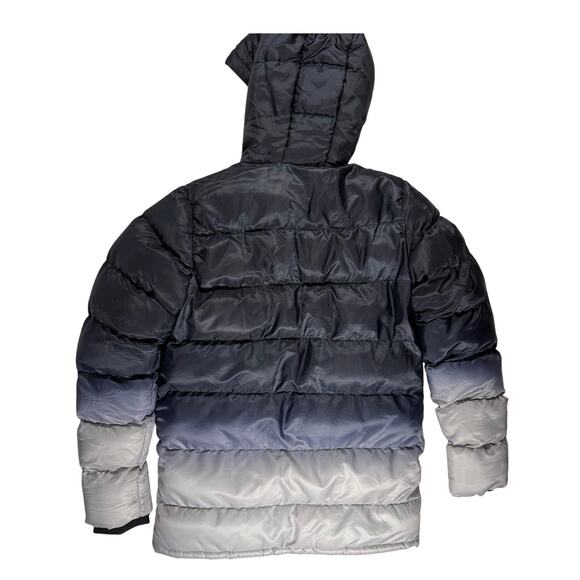 Boys XL Blue Ombre Puffer Jacket Hooded Zip Pockets Winter Coat 100% Polyester - Picture 2 of 8